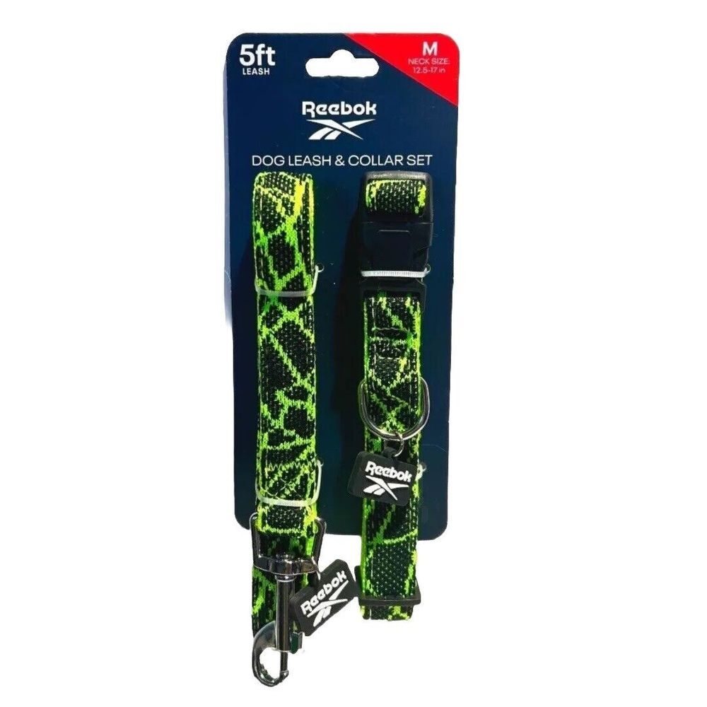 Reebok‎ 5ft Dog Leash and Collar Set Neck Size M 12.5-17" 2 Pack Green New